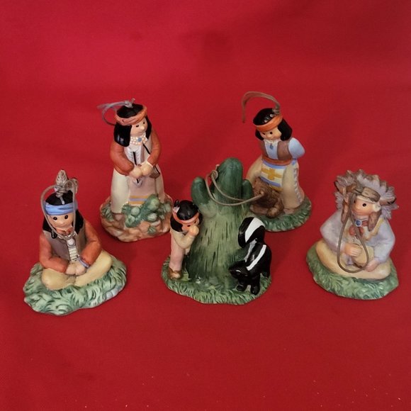 Vintage Native American Indian Figurines Bell Ornaments Set of 5 - Picture 11 of 12
